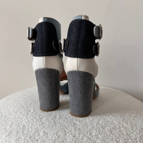 Multi Contrasting Jean Cutout Sandal By Laurence Dacade Size 39.5  4" Heel - Picture 7 of 16